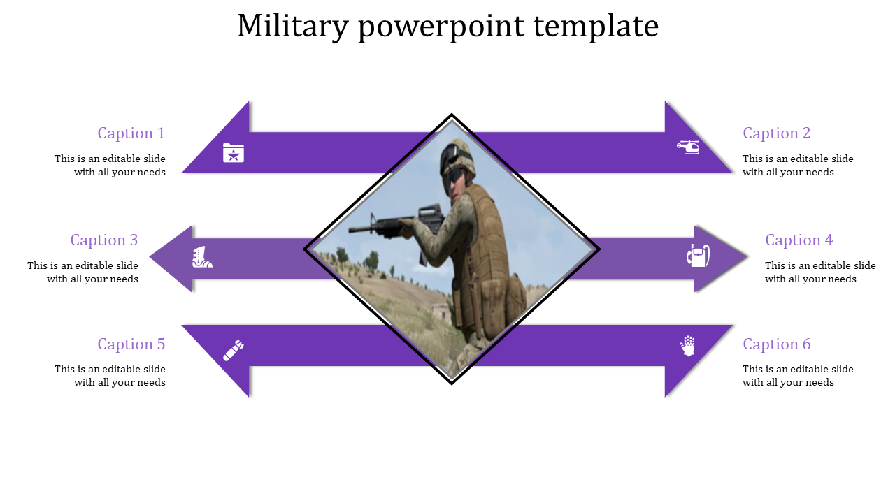 Arrows Military PowerPoint Template-Six  Purple